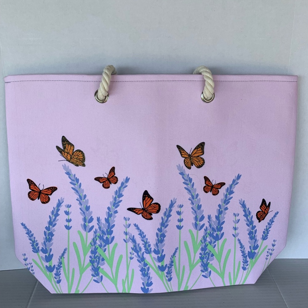 Butterfly Rope Handle Tote Bag Pink Purple Blue Monarch Butterflies Glitter